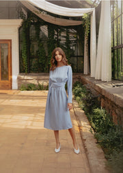 Sky Blue Wrap Tencel Belted Bridesmaid Dress For Women Long-Dress-Nich Linen-XXS-Urbanheer