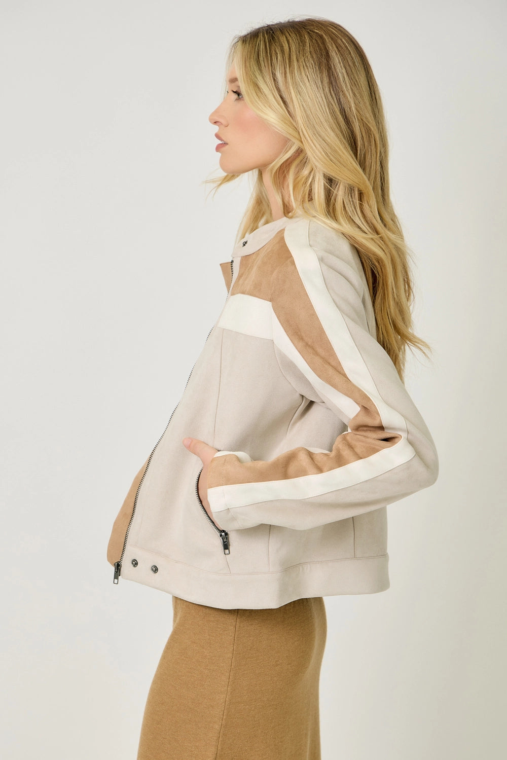 Color Blocked Moto Jacket