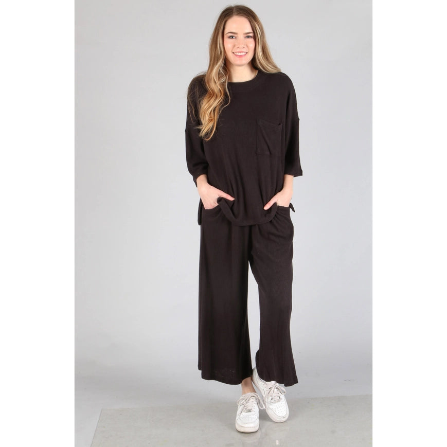 Plus - Brushed Wide Leg Pants Black-Pants-Peace Love Line-1XL-Urbanheer