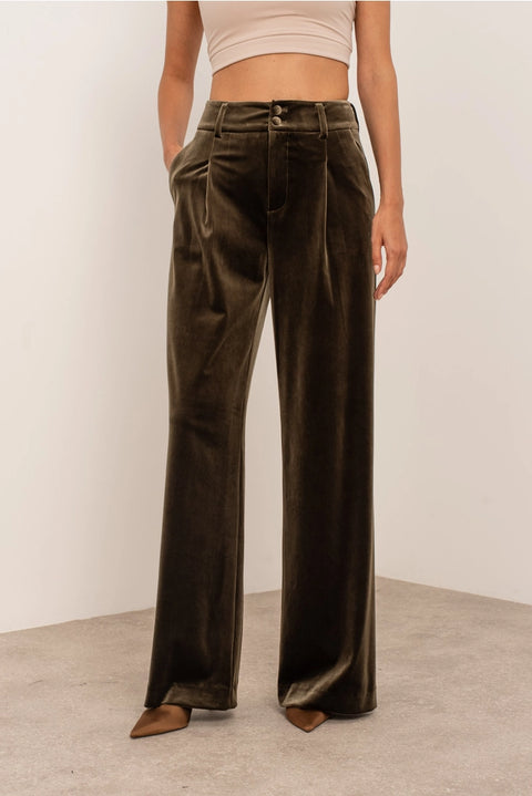Wide Velvet Flowing Trousers with Double-Button Fastening