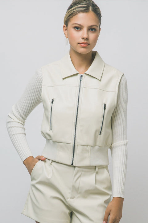 Faux Leather Zip Up Vest