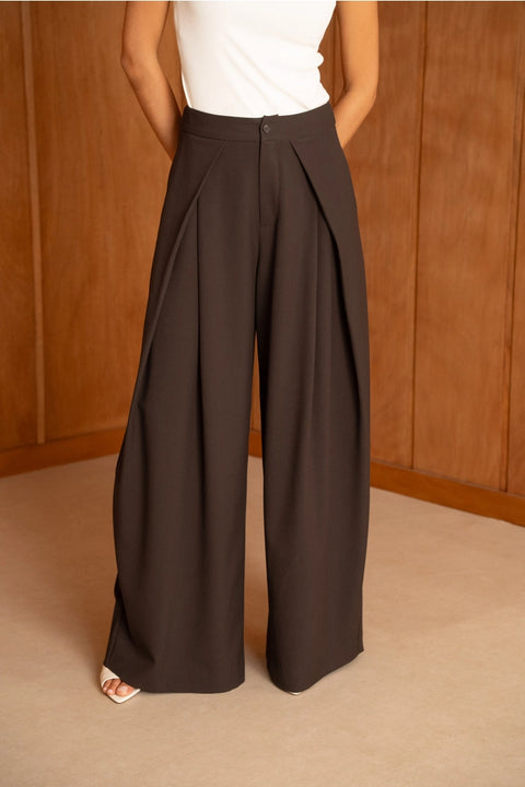 Nikki Wide-Leg High-Waist Trousers with Front Pleats