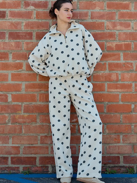 Polka Dot Elastic Waist Wide Leg Pants