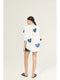 Cupid Linen Shirt - Off-White with Metallic Dark Blue Hearts-Shirt-Lanhtropy-XS-Off-white w/Foil Dark Blue Hearts-Urbanheer