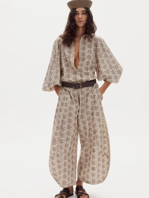 Claire Cotton Eyelet Shirt-Roberta Brown Flowers