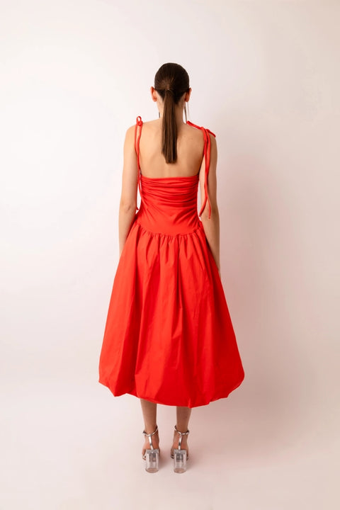Alexa Stretch Strapless Puffball Midi Dress Orange-Dress-Amy Lynn-S-Urbanheer