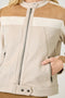 Color Blocked Moto Jacket - Oatmeal Combo