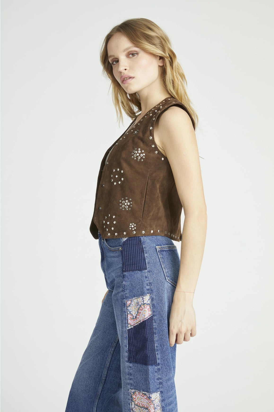 Chocolate Suede Studded Vest-Clothing - Women-Driftwood-XS-Urbanheer