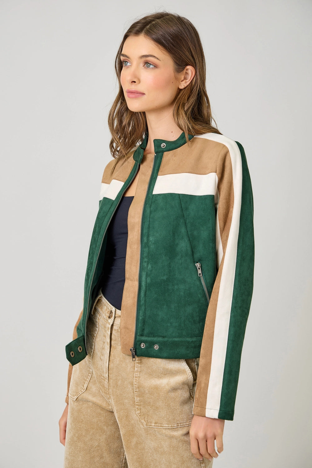 Color Blocked Moto Jacket