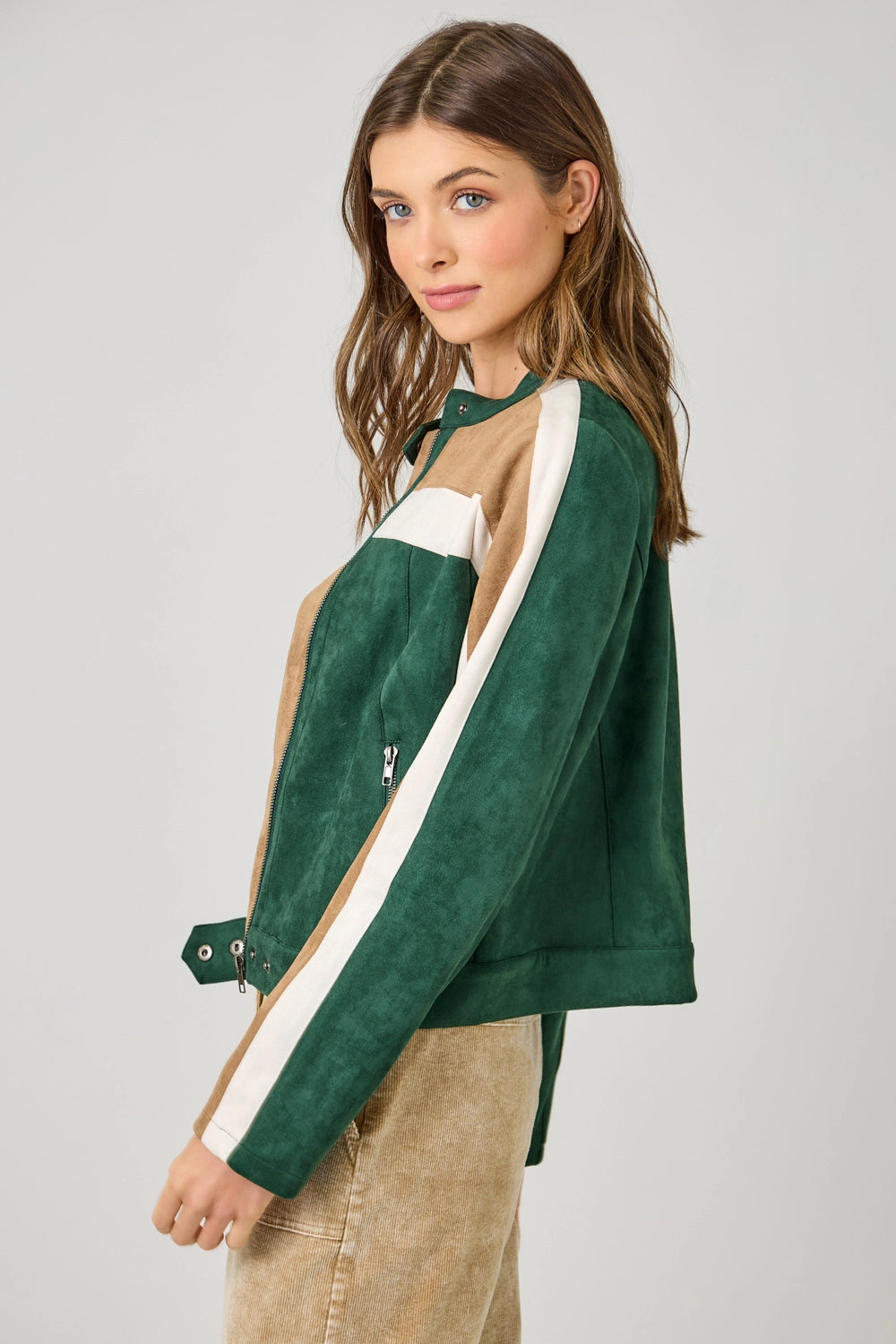 Color Blocked Moto Jacket