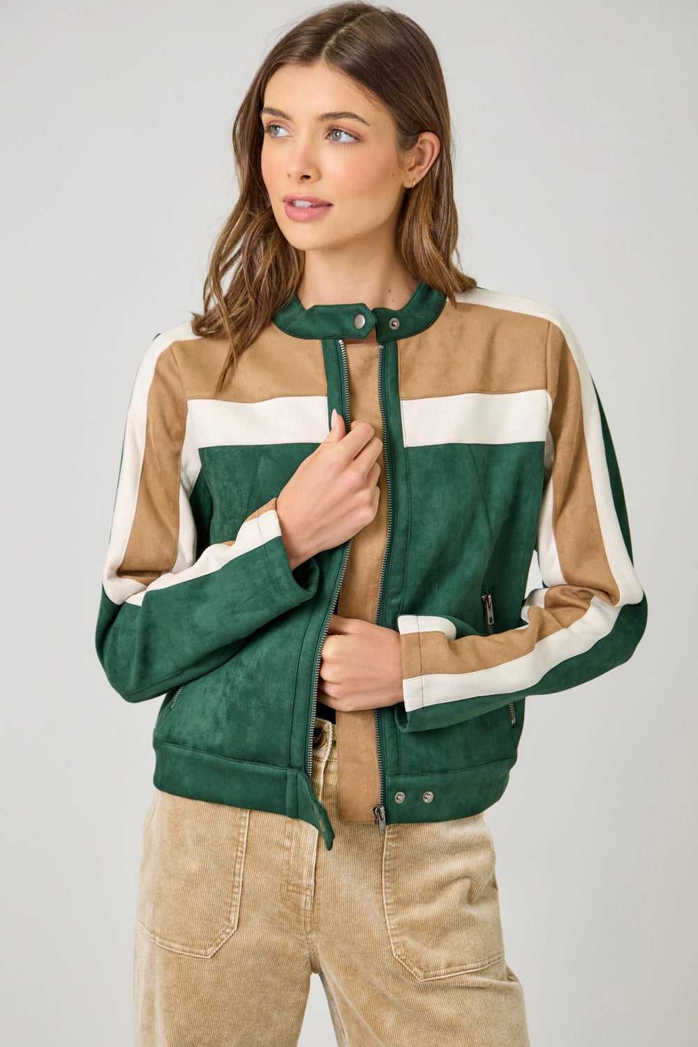 Color Blocked Moto Jacket