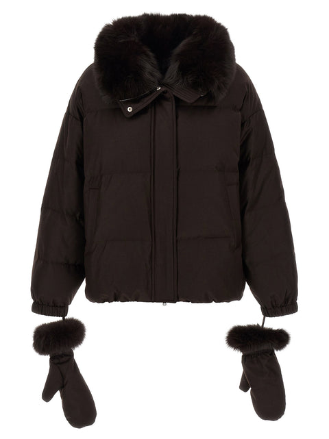 Yves Salomon Flannel Down Jacket With Mittens