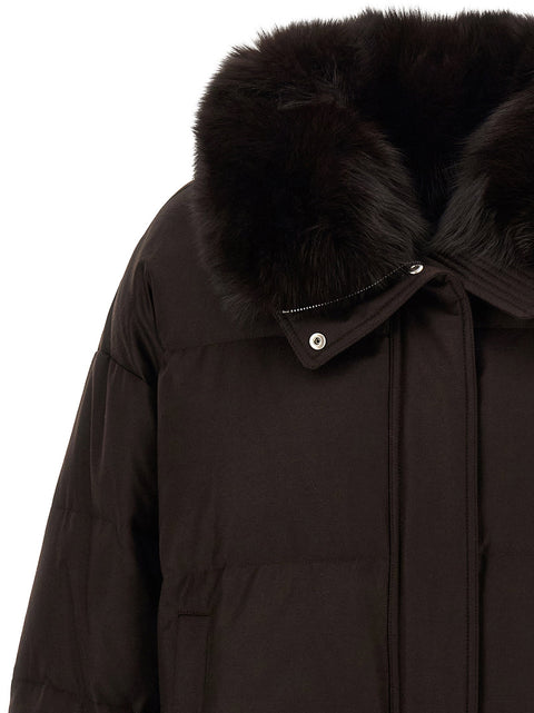 Yves Salomon Flannel Down Jacket With Mittens