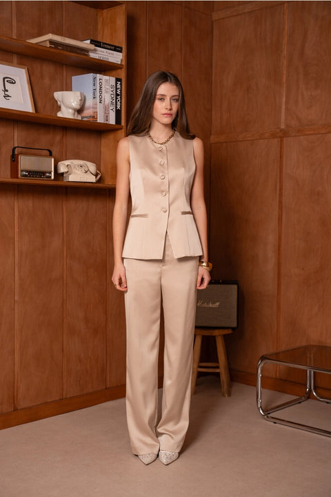Long Sleeveless Satin Vest