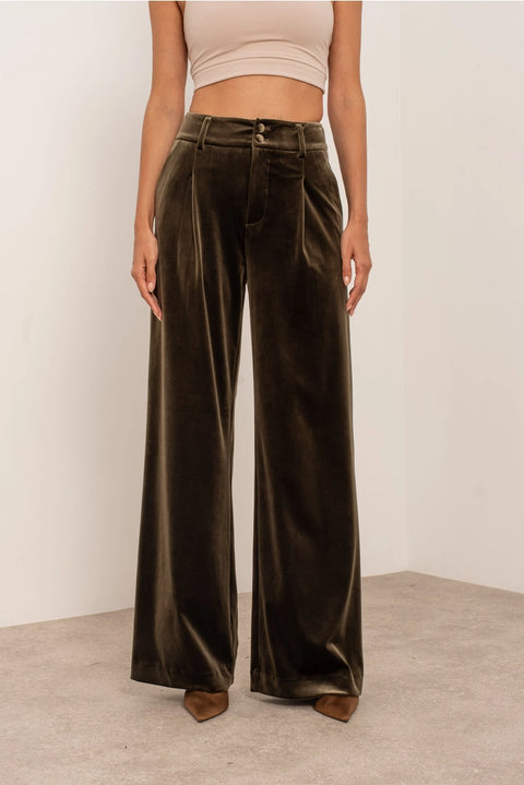 Wide Velvet Flowing Trousers with Double-Button Fastening