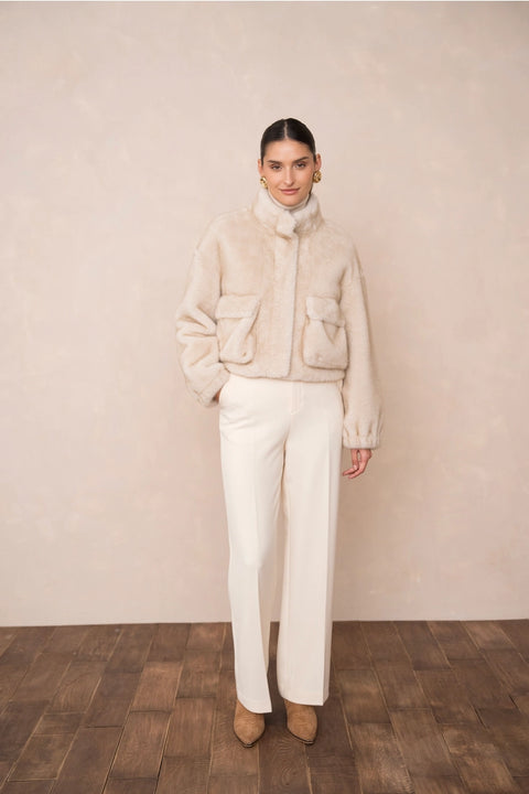 Synthetic Fur Jacket with Patch Pockets
