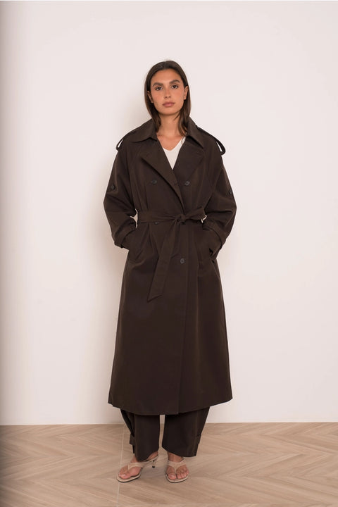 Utility Oversized Long Double-Breasted Trench