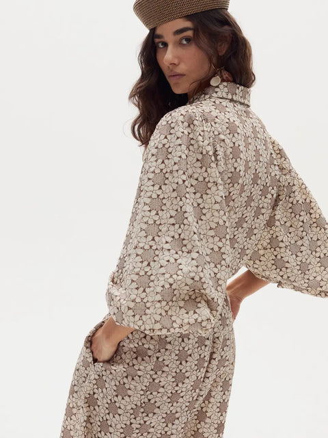 Claire Cotton Eyelet Shirt-Roberta Brown Flowers