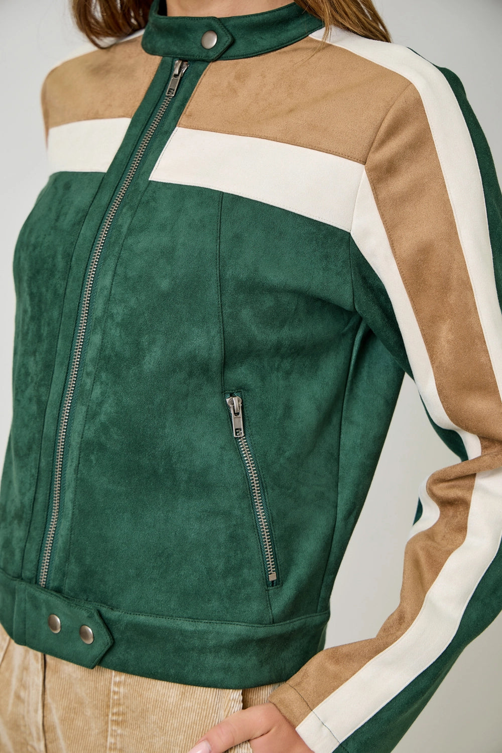 Color Blocked Moto Jacket