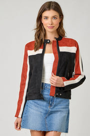 Color Blocked Moto Jacket