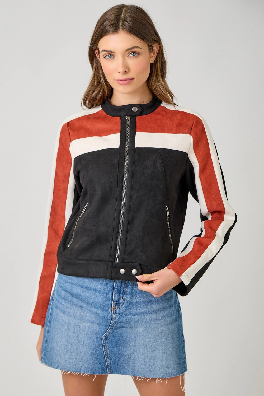 Color Blocked Moto Jacket