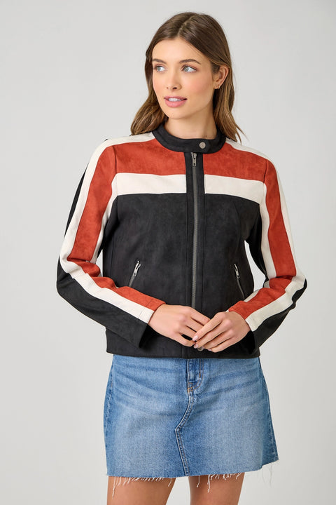 Color Blocked Moto Jacket - Black Combo
