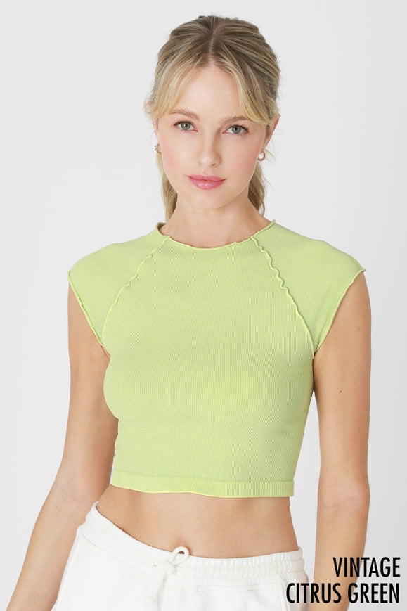 Vintage Exposed Seam Crop-top-NIKIBIKI-Vintage Citrus Green-Urbanheer