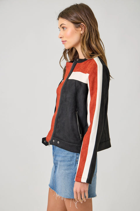 Color Blocked Moto Jacket - Black Combo