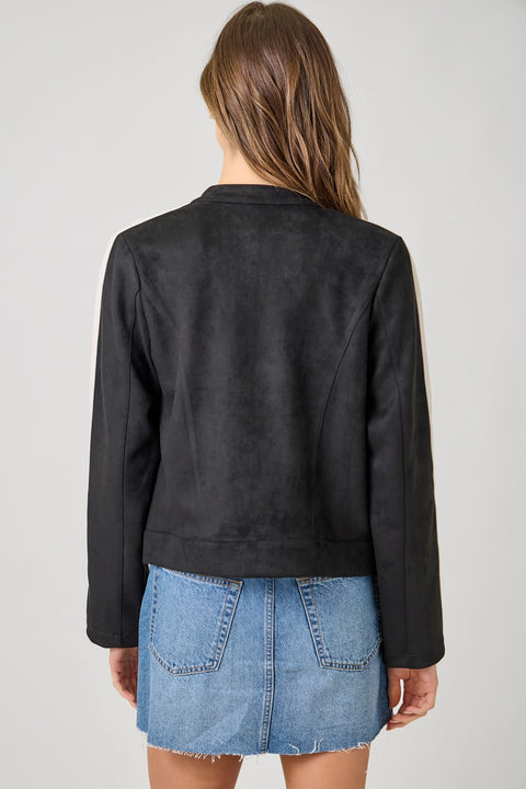 Color Blocked Moto Jacket - Black Combo