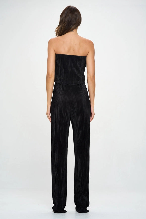 Made in USA Plisse Solid Strapless Straight Leg Jumpsuit-Jumpsuit-Renee C.-Small-Black-Urbanheer