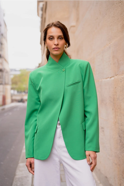 Timeless Structured Jacket with Fold-Down Officer Collar