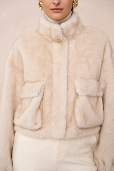 Synthetic Fur Jacket with Patch Pockets