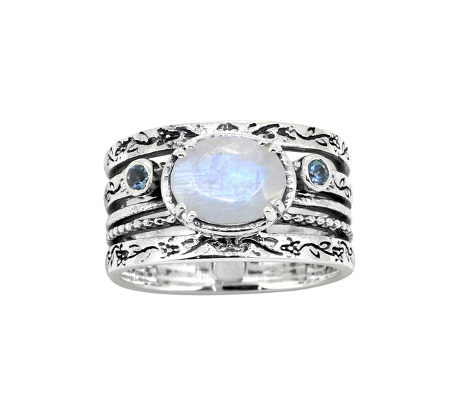 Moonstone London Blue Topaz 925 Sterling Silver Antique Ring-Ring-Tiramisu-Urbanheer