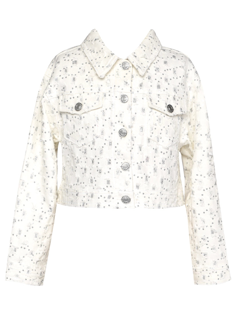 Glitter Distressed Denim Jacket