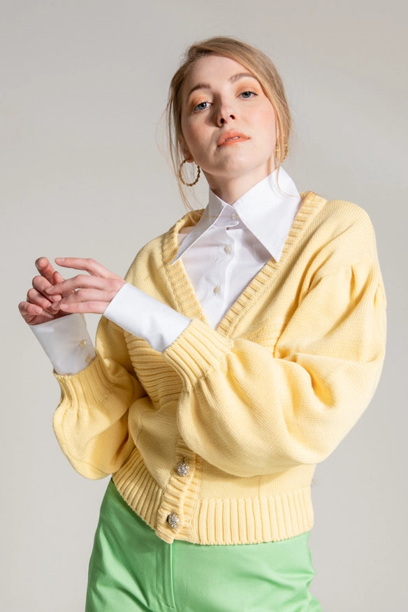 Yellow Cardigan With Jewel Buttons-Cardigan-Nicole Baratta-S-Urbanheer
