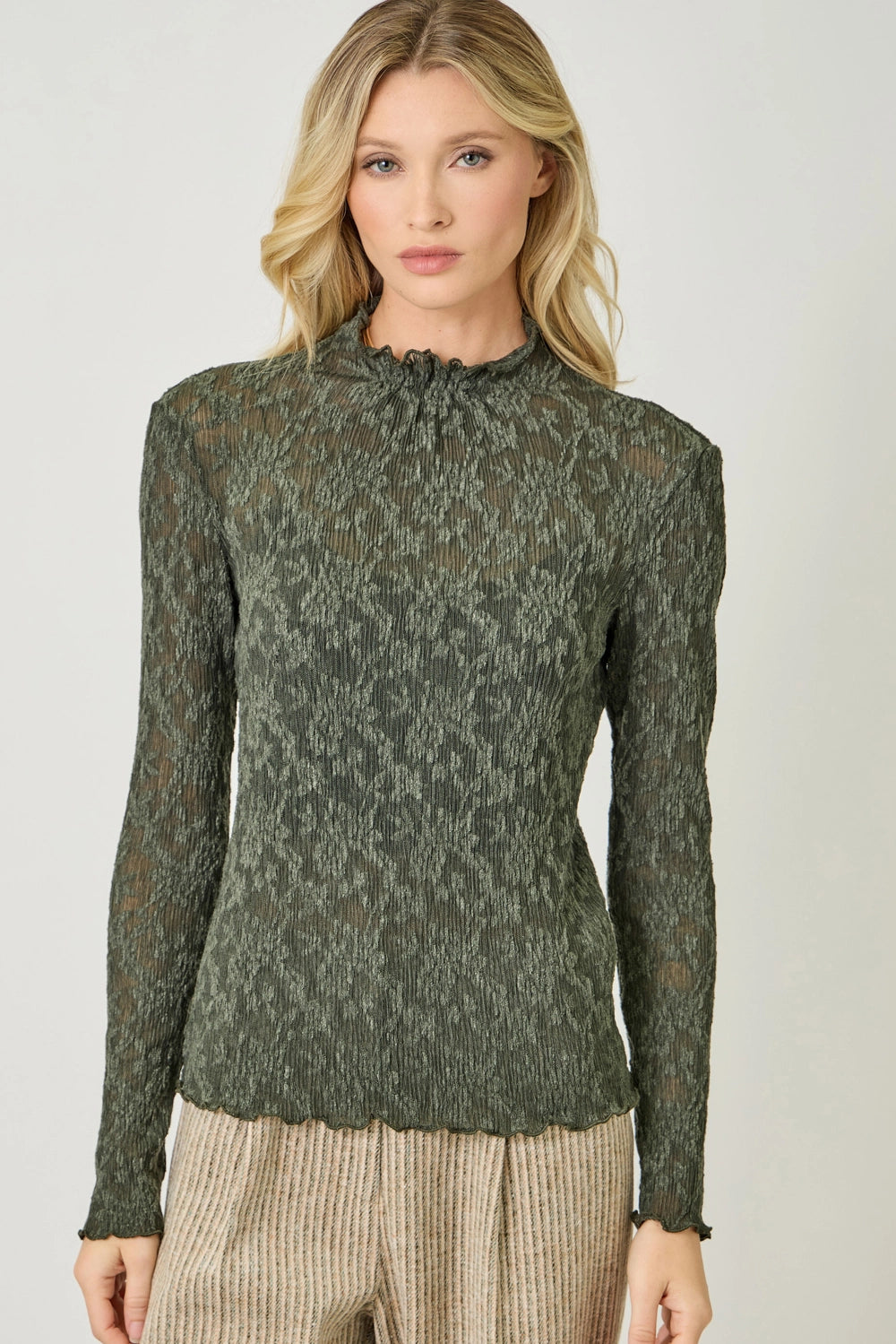 Lettuce Edge Textured Knit Top