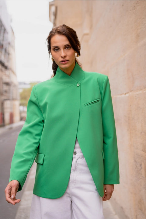 Timeless Structured Jacket with Fold-Down Officer Collar