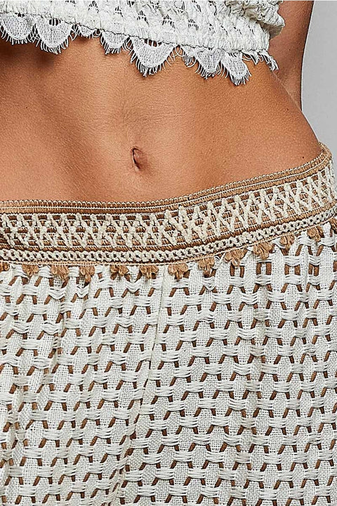 Allover Open-Weave Pattern Waistband Wide-Leg Pants