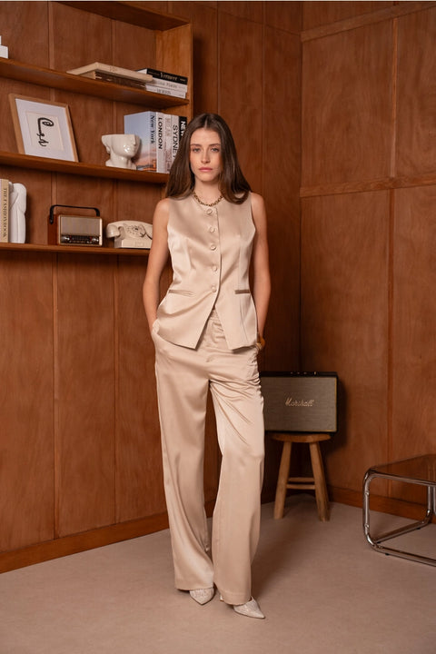 Long Sleeveless Satin Vest