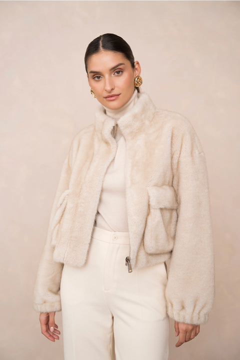 Synthetic Fur Jacket with Patch Pockets
