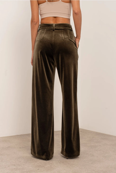 Wide Velvet Flowing Trousers with Double-Button Fastening
