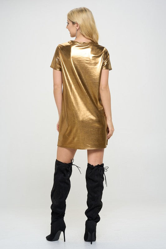 Made in USA Metallic Short Sleeve Dress Copper-Dress-Renee C.-Copper-S-Urbanheer