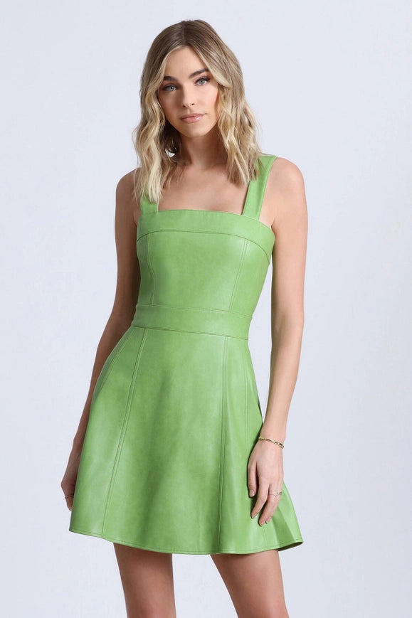Faux-Ever Leather™ Fit-And-Flare Mini Dress Botanical Green-dress-Avec Les Filles-Urbanheer