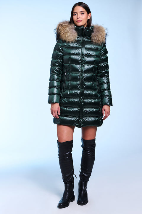 RACHEL slim fit long down jacket with detachable hood
