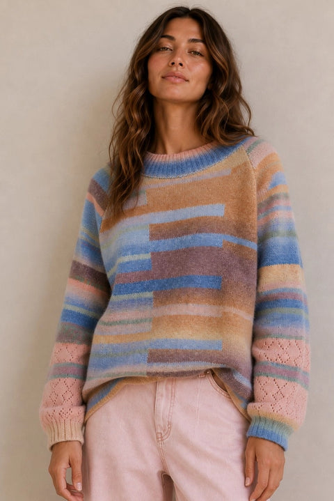 Multi Color Striped Raglan Knit Sweater