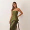 Strapless Corset Bodice Satin Maxi Dress