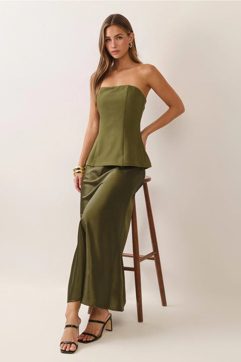 Strapless Corset Bodice Satin Maxi Dress