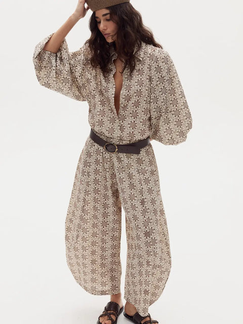 Gio Linen Pants-Roberta Brown Flowers