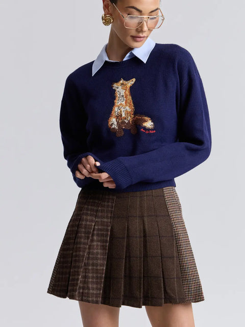 Embroidered Fox Crew Neck Sweater