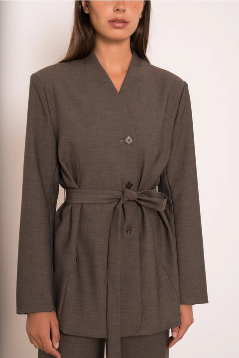 Diana Belted Double-Breasted Jacket with No Lapels